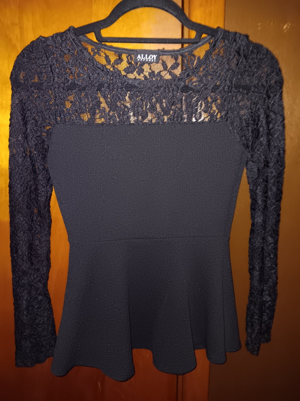 ALLOY Black Lace Peplum Top with Long Lace Sleeves